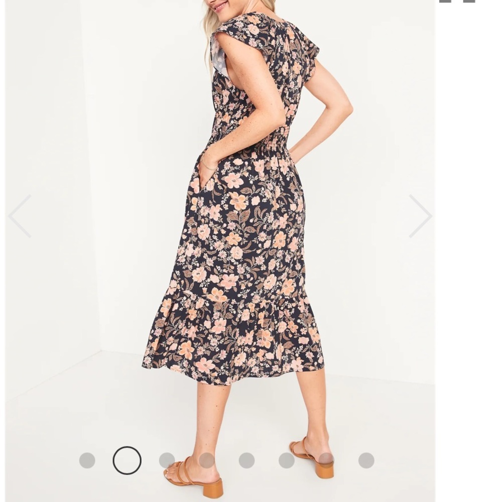 Old Navy Navy Floral Midi Dress with Blush Flowers - Picture 3 of 14